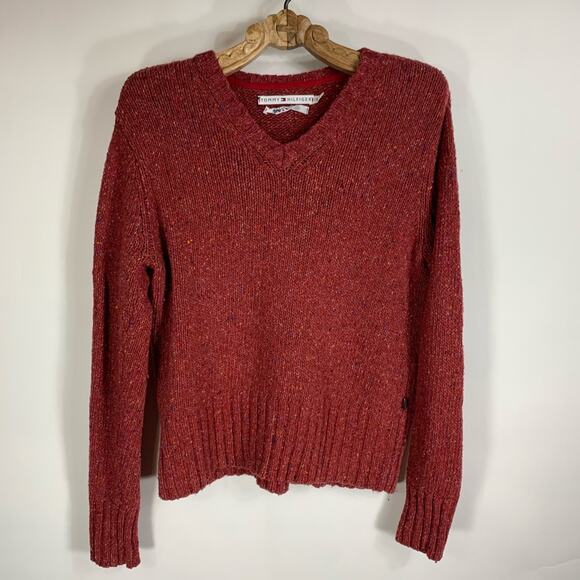 Tommy Hilfiger V Neck Brick Red Sweater Sz Small - Picture 5 of 10